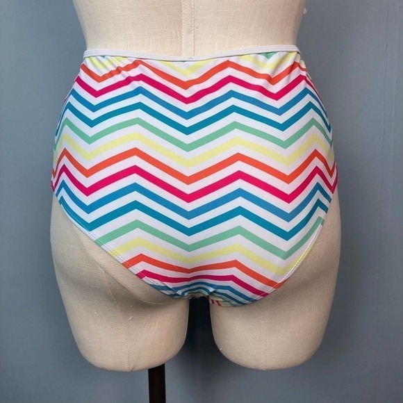 RAINBOW Chevron White Two Piece Bikini Set Tassel Mesh Detail US Size 12 Striped - Picture 7 of 12